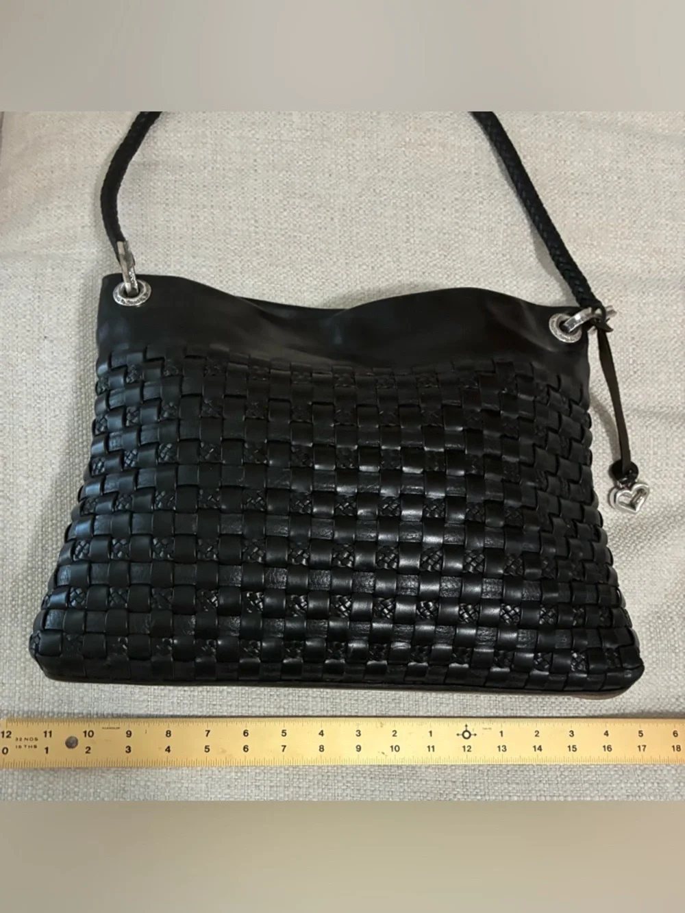 Brighton EUC Black Braided Leather Shoulder Bag with Detachable Strap - Picture 10 of 16